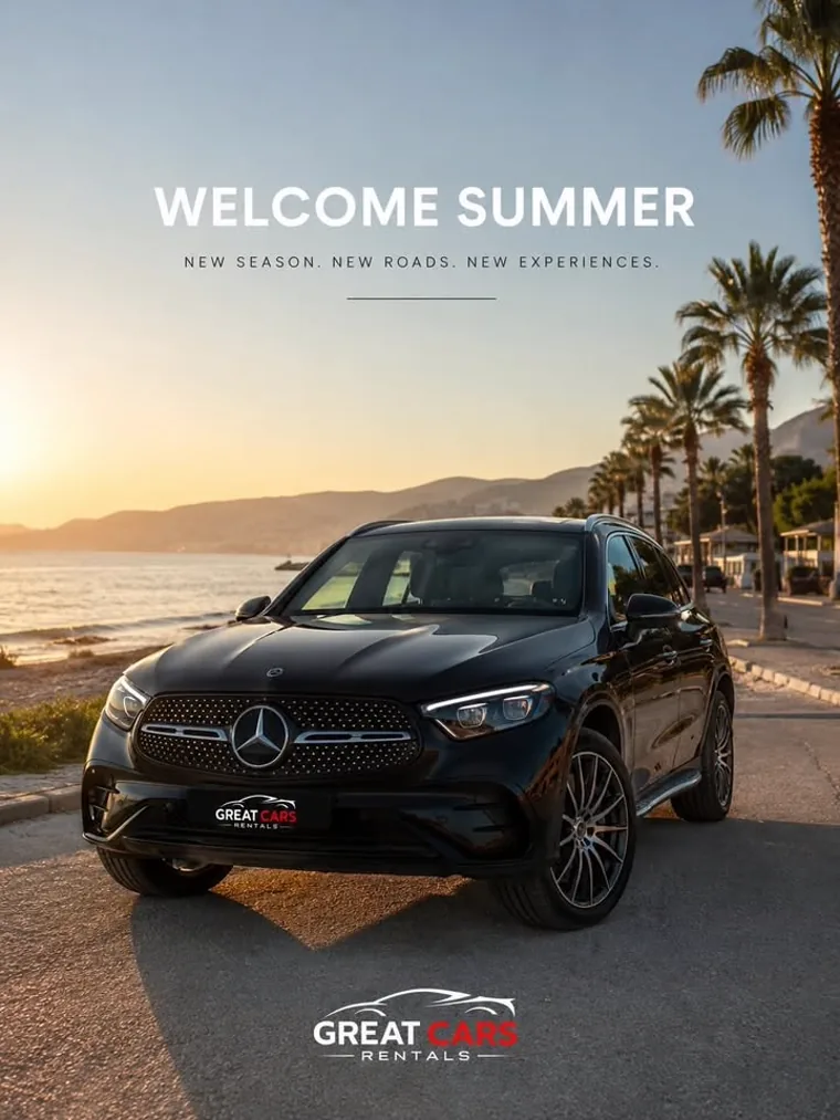 Great Cars Rentals — Welcome Summer, Mercedes GLC στο ηλιοβασίλεμα